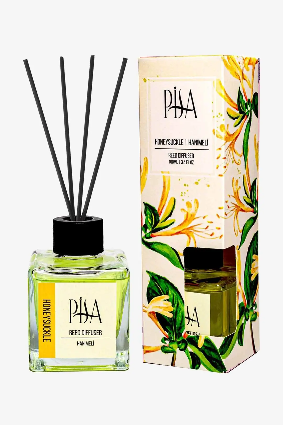 Pisa Hanımeli Çubuklu Oda Kokusu 100ml Bahçe Gülü - Bereket - Frekans - Hanımeli - Japon Kiraz Çiçeği - Lavanta - Limon
