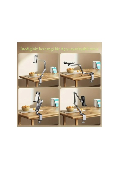 Alüminyum Akrobat Tablet & Telefon Tutucu Stand 360 Oynar Başlıklı Ayarlanabilir Uzun Kol Gri - 789254597 Gri
