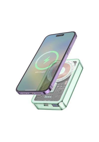 Hoco Q14A Ice Crystal 10000mAh PD20W Magsafe Uyumlu Manyetik Hızlı Şarj Powerbank Yeşil