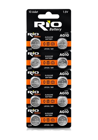 Rio Battery Ag10 Lr1130/389 Alkalin Düğme Pil 1.5v 10'lu Kart