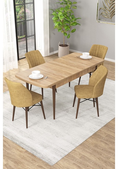 Arel Meşe Desen 80x132 Açılabilir Mdf Masa Yemek Odası Takımı, Mutfak Takımı 4 Adet Sandalye Meşe Masa - 4 Cappuccino - Ceviz Ayak Arel Meşe Desen 80x132 Açılabilir Mdf Masa Yemek Odası Takımı, Mutfak Takımı 4 Adet Sandalye Meşe Masa - 4 Cappuccino - Ceviz Ayak