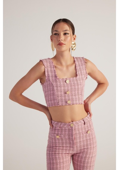 Holly Lolly Tüvit Kumaş Crop Tweed Büstiyer Pembe