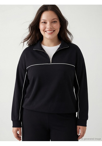 Lcw Modest Siyah Dik Yaka Oversize Kadın Sweatshirt