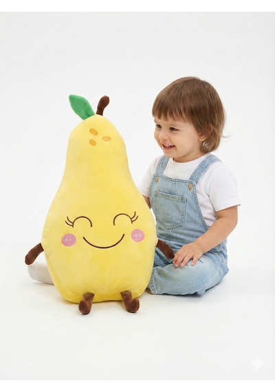 Büyük Boy Sevimli Gülen Armut Nano Peluş Oyuncak - Yumuşak Sarı Meyve Yastık Ve Uyku Arkadaşı-50 Cm Sarı