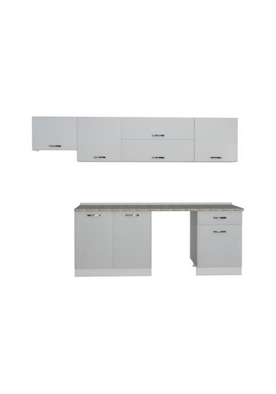 Decoraktiv Elite 280y Mdf Hazır Mutfak Dolabı - Tezgah Dahil - Buz Gri Açık Gri