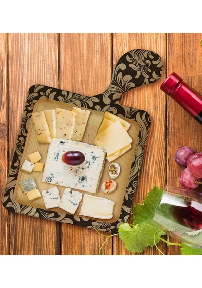 Bk Gift Retro Motif Tasarımlı Kare Şeklinde Doğal Ahşap Servis Ve Sunum Tabağı Model 6