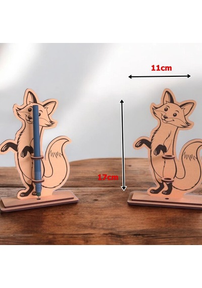 Boyanabilir Ahşap Tilki Kalemlik - 3mm Mdf Lazer Kesim Hobi Seti