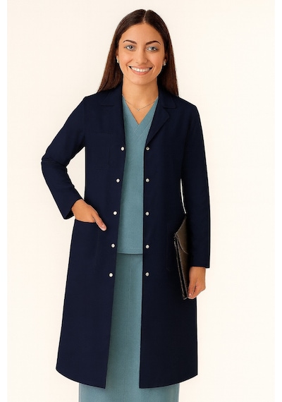 Kadın Klasik Yaka Alpaka Kumaş Slim Fit Önlük, Doktor, Öğretmen, Hemşire, Stajyer, Çalışma Önlüğü Lacivert