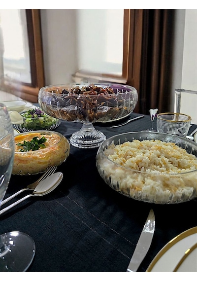 Kesme Kristal Yuvarlak Ayaklı Sunumluk Kase 24 Cm Salata Sunum Kasesi