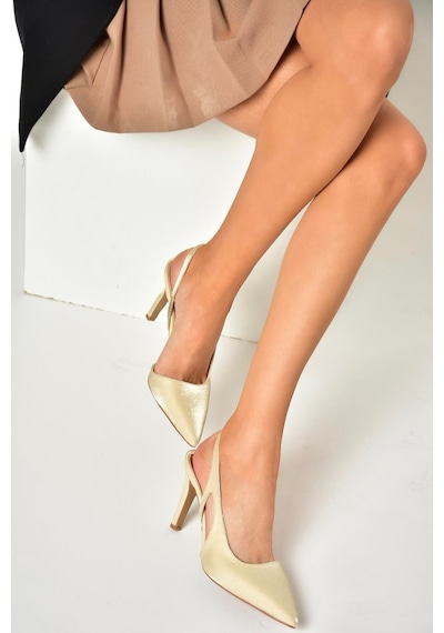 Fox Shoes U404589404 Altın Kumaş İnce Topuklu Kadın Ayakkabı Altın