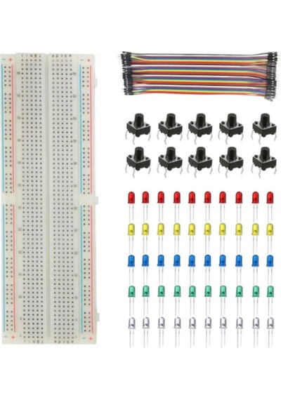 4'lü Set: 830 Pin Breadboard - 5mm Led - 6mm Buton - Erkek Erkek Jumper Kablo