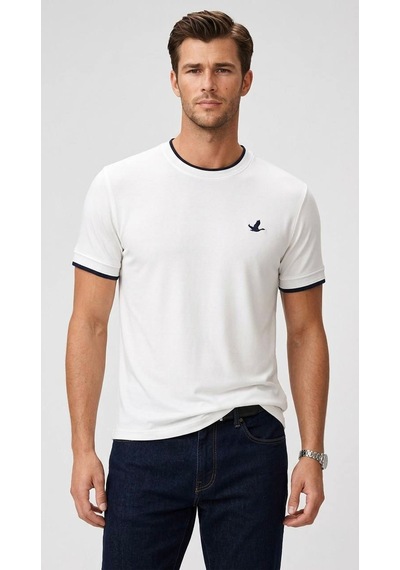 Oreiro Erkek %100 Pamuklu Basic Tişört - Kaliteli Bisiklet Yaka Düz T-shirt Açık Beyaz