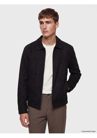 Lcw Vision Siyah Loose Fit Süet Görünümlü Erkek Ceket