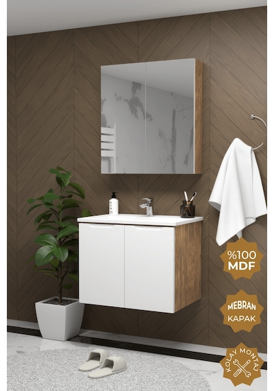 Teta Home Astana 80 Cm Mdf Gövde Membran Kapak Banyo Dolabı Seti Atlantik Çam - Beyaz Teta Home Astana 80 Cm Mdf Gövde Membran Kapak Banyo Dolabı Seti Atlantik Çam - Beyaz