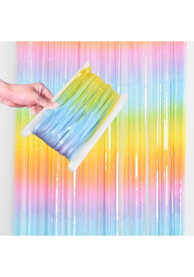 Metalize Arka Fon Kapı Perdesi Makaron Gökkuşağı 100x200 CM