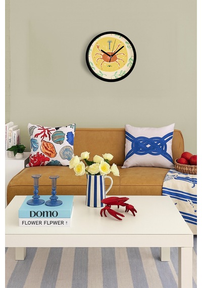 Tropikal Yengeç Motifli Modern Duvar Saati - 25cm - Önü Camlı Siyah Kasa - Sessiz Mekanizma-jh0524 Siyah