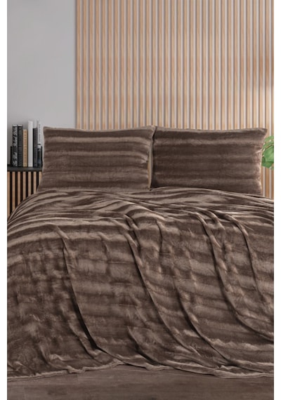 Zebra Casa Cozy Çift Kişilik Kahverengi Battaniye Takımı Kahverengi