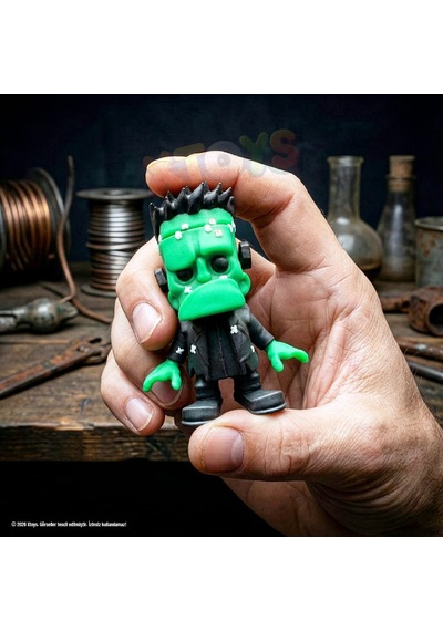 Frankenstein Figürü Anahtarlık, Hediyelik Halloween Çanta Aksesuarı Ve Hareketli Oyuncak Frankz Yeşil - Siyah