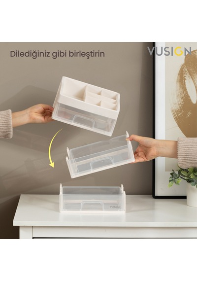 Vusıgn Çekmeceli Kozmetik Organizer Makyaj Düzenleyici Raf 22x16x13 Cm Beyaz