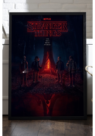 Stranger Things Siyah Ahşap Çerçeveli Poster, Film Duvar Tablosu