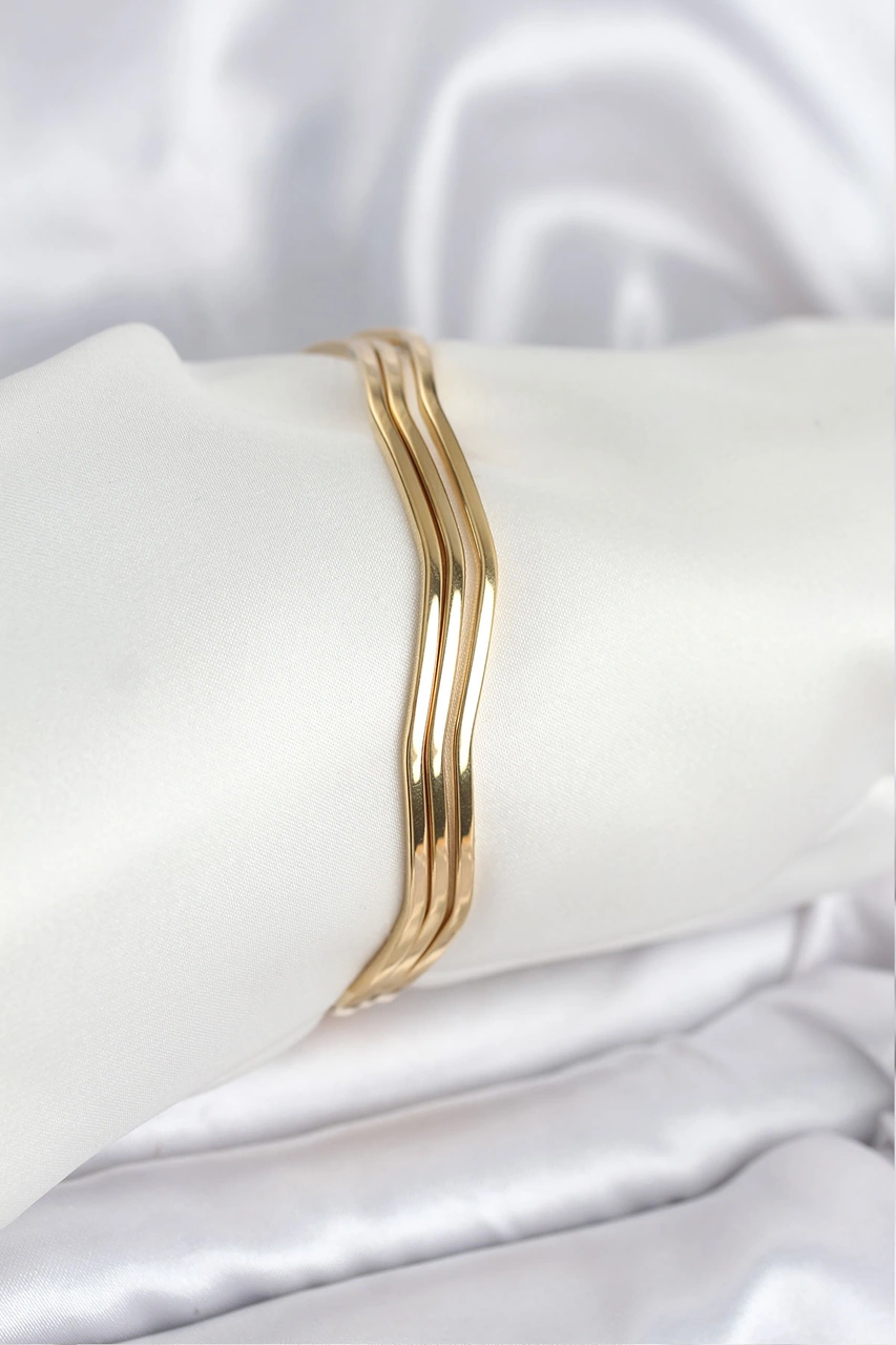 Tua Moda 316l Çelik Gold Renk 65 Mm Ajda Zikzak Model 3lü Kadın Bileklik Altın