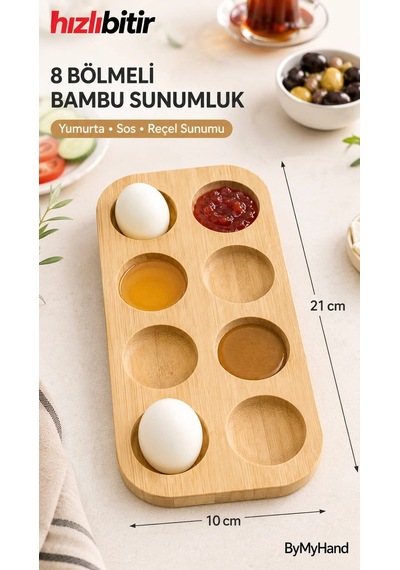 Bymyhand Bambu Doğal Ahşap 8'li Bölmeli Yumurtalık Reçellik Ve Sosluk 8'li Kahverengi