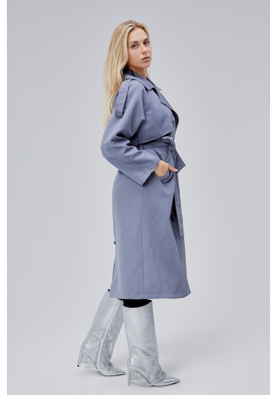 Gri Oversize Astarlı Uzun Trençkot