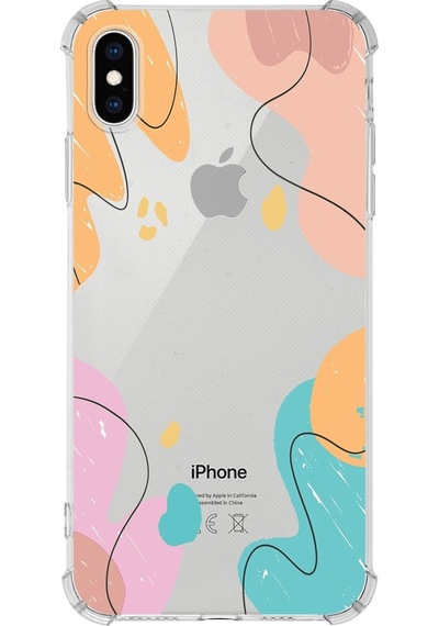 Apple Uyumlu iPhone Xs Max Köşe Korumalı Antişok Kapak Karışık Renkler Tasarımlı Şeffaf Kılıf