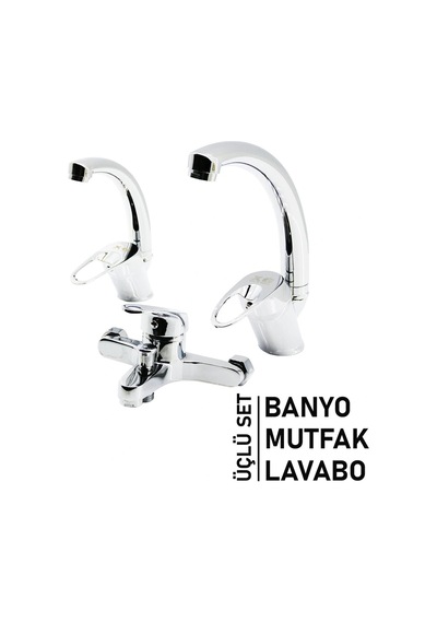 3lü Set Banyo - Evye Mutfak - Lavabo Aç Kapa Mix Batarya Musluk Çok Renkli