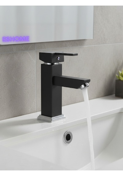 Elite Edition Lüx Kare Sabit Banyo Lavabo Bataryası Pirinç Ağır Malzeme Siyah