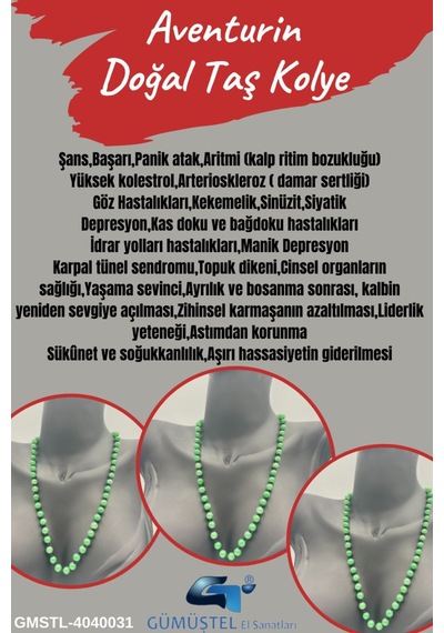 Sertifikalı Doğal Taş Aventurin Taşı Kolye Aaa Kalite 6 Mm Çok REnkli
