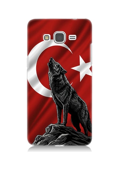 Samsung Galaxy Grand Prime Uyumlu Bayrak Önünde Uluyan Kurt Desenli Silikon Kılıf Çok Renkli