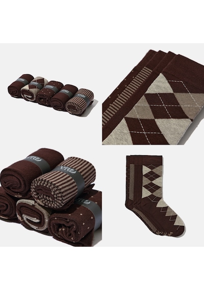 Erkek Bambu Çorap Kahverengi Dikişsiz Premium 5 Çift Soket Çorap 40 - 44