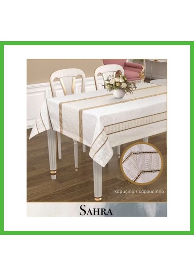 Vaveni Kapiçino Sahra Model 160x220 Cm Polyester Ajurlu Keten Masa Örtüsü Tablecloth Yemek Masası Arz