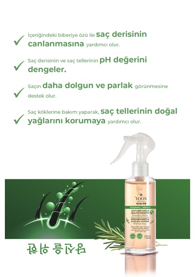 Yoon Hızlı Saç Uzatma, Dökülme Karşıtı, 3'lü Biberiye Bakım Seti