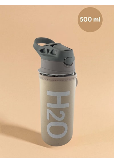 H2o Kılıflı Pipetli Cam Matara 500 Ml Bej