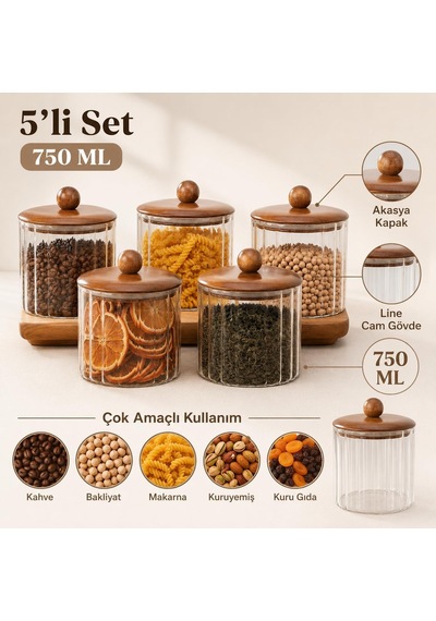 750 Ml Akasya Kapaklı Line Cam Kavanoz 5'li Set, Çizgili Şeffaf Cam Saklama Kavanozu, Ahşap Kapaklı Mutfak Düzenleyici, Kahve Çay Bakliyat Makarna Kuruyemiş Kuru Gıda Kabı Çok Renkli 750 Ml Akasya Kapaklı Line Cam Kavanoz 5'li Set, Çizgili Şeffaf Cam Saklama Kavanozu, Ahşap Kapaklı Mutfak Düzenleyici, Kahve Çay Bakliyat Makarna Kuruyemiş Kuru Gıda Kabı Çok Renkli
