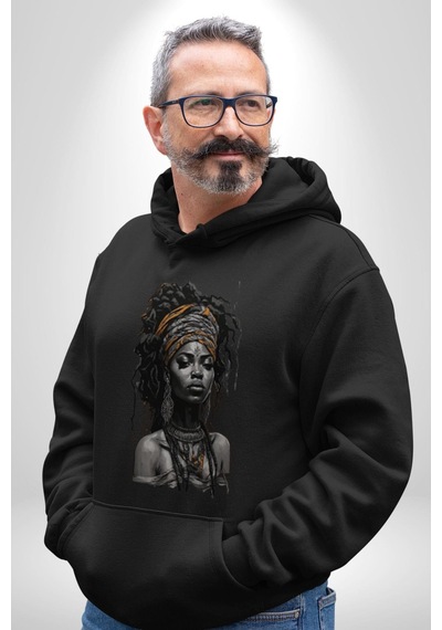 Afrikalı Kadın Sanat Siyahi Kadın Erkek Siyah Kapüşonlu Sweatshirt Hoodie Siyah