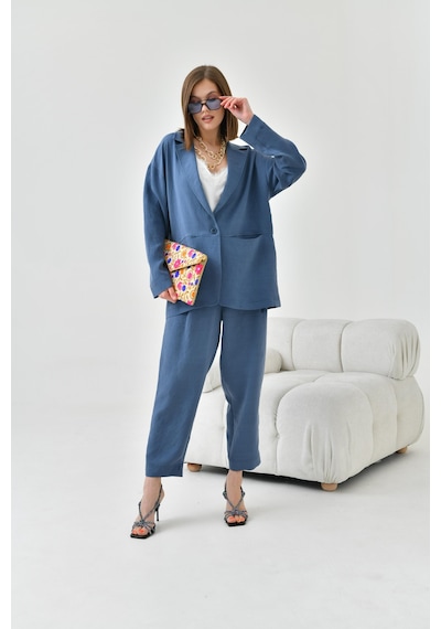 Ftz Women Kadın Keten Ceketli Takım İndigo 30777-indigo İndigo