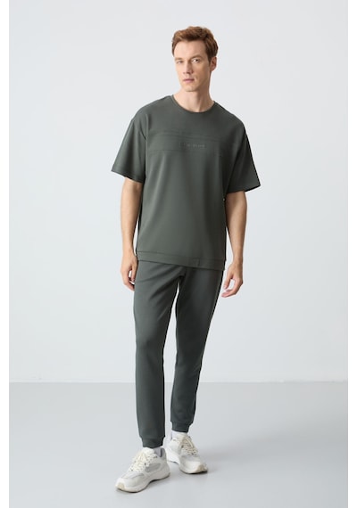 Tommy Life Haki Pamuklu Kalın Yumuşak Dokulu Oversize Fit Basic Erkek Eşofman Takım - 85261 Haki