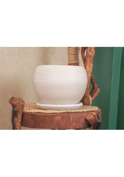 Ev Dekorasyon Beyaz Granit Küp Tabaklı Terracota Toprak Saksı Saksılık Salon Çiçeklik Büyük Boy Diğer