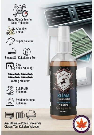 Tetikli Klima Temizleyici Amerikan Vanilya Kokulu 150ml 8 Araçlık Oto Ve Evsel Klima Uyumlu