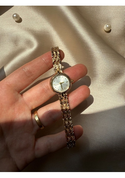 Retro Minimal Hasır Kordon Vintage Kadın Kol Saati Yuvarlak Altın