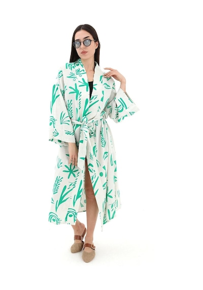 Wpr Baskılı Keten Kimono - Yeşil-yeşil Yeşil