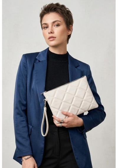Estrella Paris Lavita Portföy & Clutch Çanta Çıkarılabilir Bileklik Askılı Krem 25 X 19 Cm