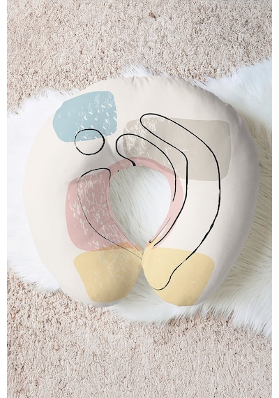 Soyut Geometrik Ergonomik Boyun Yastığı - Modern Pastel Renkli Yumuşak Seyahat Yastığı Açık Gün Doğumu Kiremit Kırmızısı