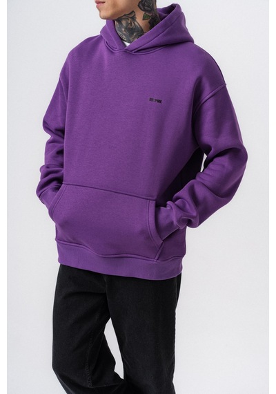 Erkek Respire Yazı Detaylı Kapüşonlu Basic Oversize Hoodie Lila