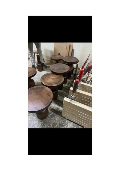 Ihlamur Wood Design Oluklu Üçlü Mantar Sehpa Ceviz Rengi Ahşap