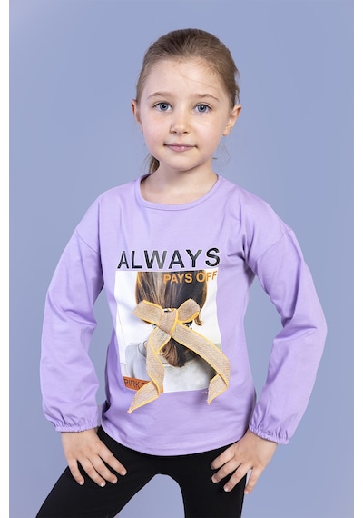 Toontoy Kids Toontoy Kız Çocuk Baskılı Kol Ucu Lastikli Tişört Lila