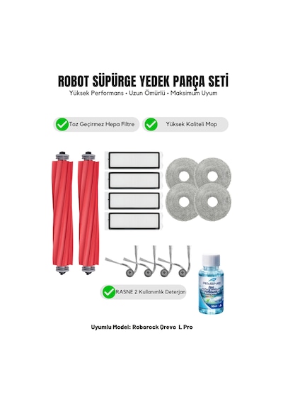 Roborock Qrevo L Pro İle Uyumlu 2 Ana Fırça 4 Yan Fırça 4 Filtre 4 Mop 1 Deterjan 4.0